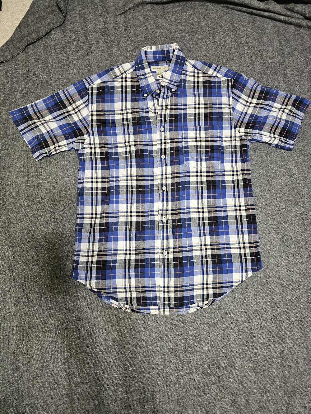 Preswick & Moore Plaid Short Sleeve Shirt M Blue White